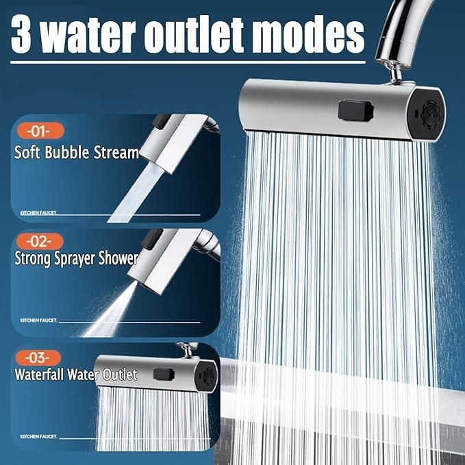 3 in 1 360� Waterfall Kitchen Faucet, Touch Faucet, Extender for Kitchen Sink